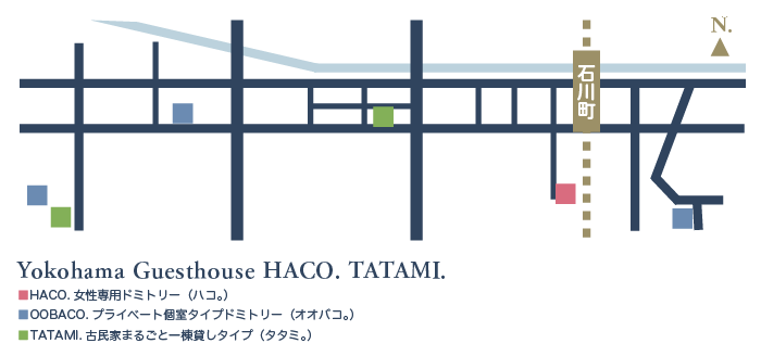 YOKOHAMA GUESTHOUSE HACO. TATAMI. MAP